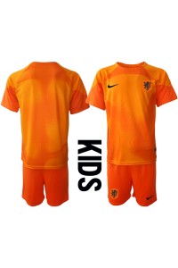 Fotbalové Dres Holandsko Brankářské Dětské Venkovní Oblečení MS 2022 Krátký Rukáv (+ trenýrky)